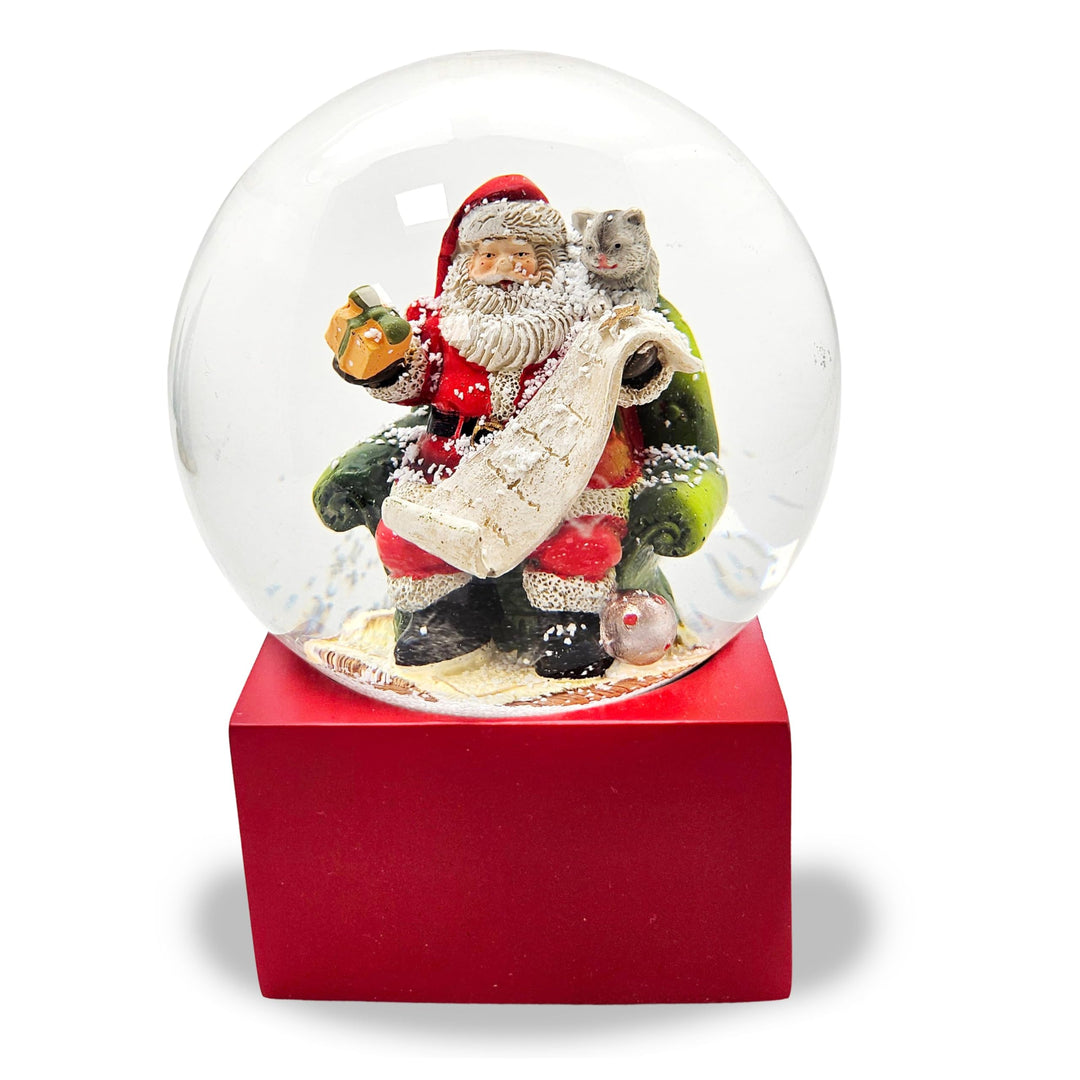 Schneekugel Weihnachten | Weihnachtsmann Geschenkeliste | Sockel rot | Höhe: 12cm Breite 10 cm | 202