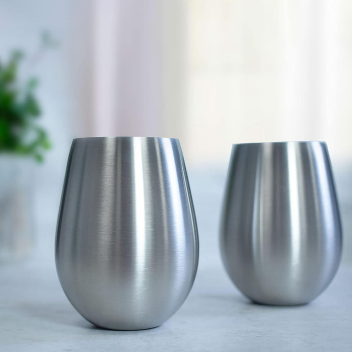 COM-FOUR® 4x Weinglas aus Edelstahl - Weinbecher 500 ml für Reisen - Edelstahl-Becher To Go - Stiell