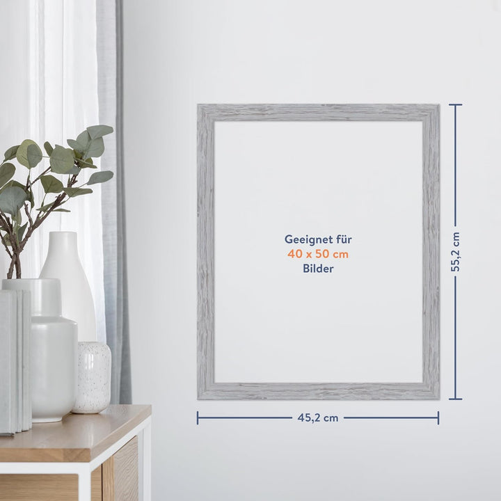 WANDStyle Bilderrahmen Strandhaus Stil 40x50cm I Farbe: Grau I Fotorahmen I rustikaler Holzbilderrah