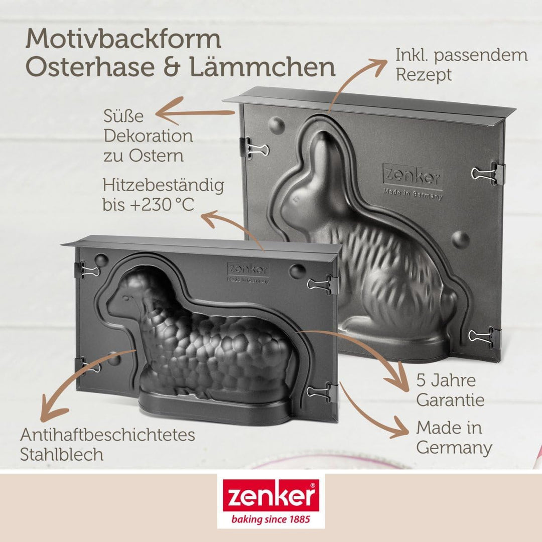 Zenker Osterbackformen-Set Special Season, hochwertige Hasenform, Mini-Lammform aus Stahlblech, Back