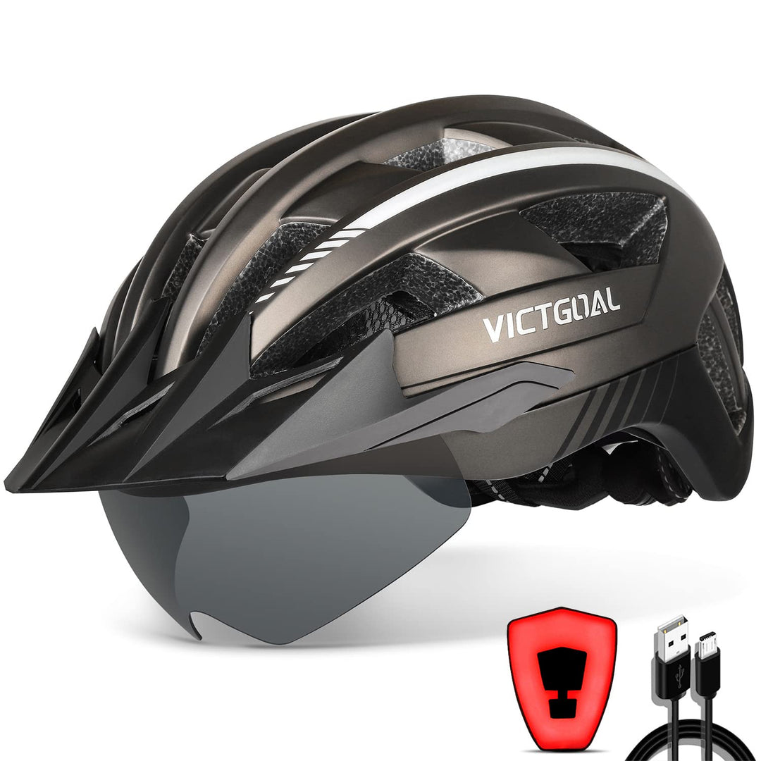 VICTGOAL Fahrradhelm Herren Damen MTB Helm mit Abnehmbarer Magnetische Schutzbrille Visier Atmungsak