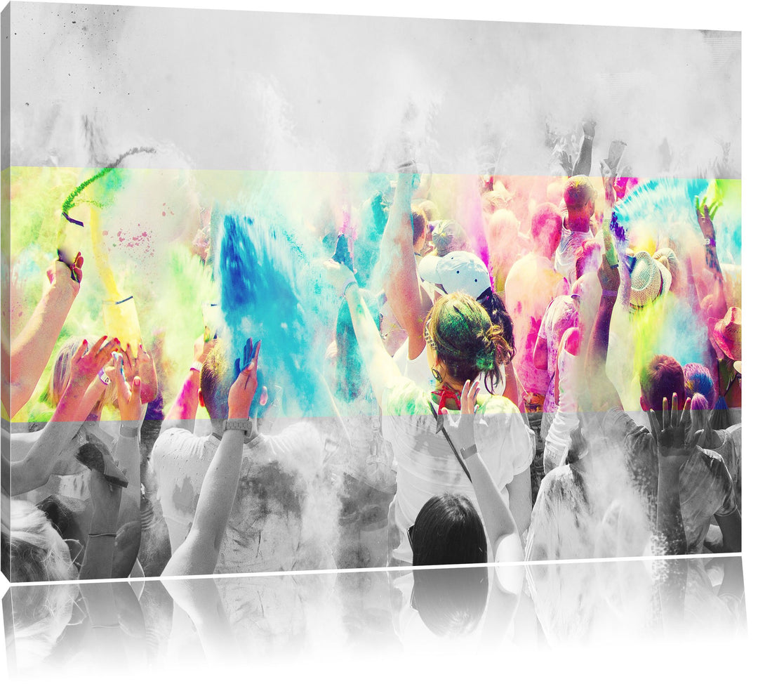 Holi Farben Festival schwarz/weiss Format: 100x70 auf Leinwand, XXL riesige Bilder fertig gerahmt mi