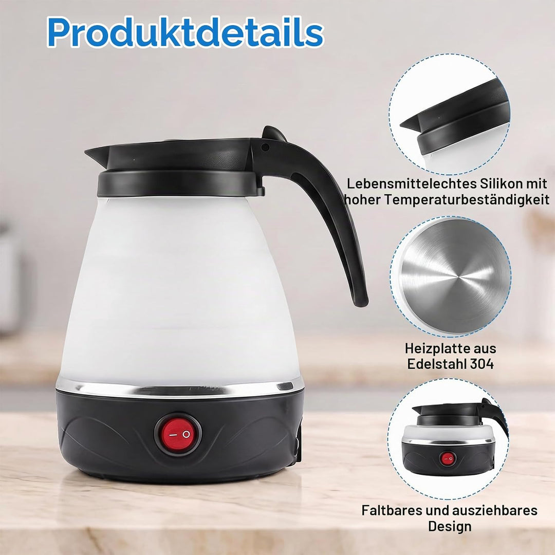 Faltbarer Wasserkessel, 600ml Wasserkocher Faltbarer, Camping Wasserkocher Wasserkessel Tragbarer Mi
