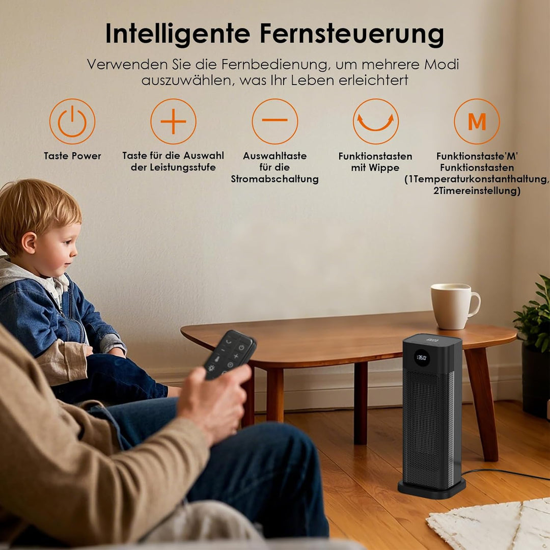 Minthouz Heizlüfter Energiesparend, 2000W PTC Keramik Heizlüfter, 3-Modus Elektroheizung mit Thermos