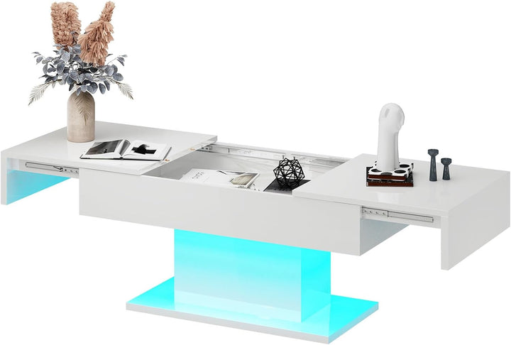 KEEPREAPER Couchtisch Hochglanz ausziehbar, Wohnzimmertisch versenkbar mit Stauraum für Sofa, 108x53