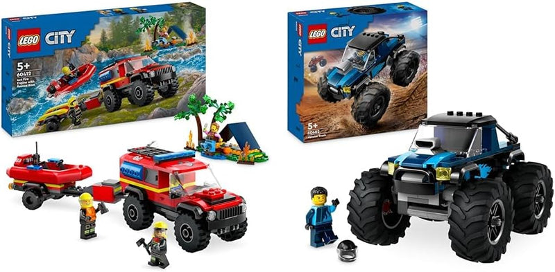 LEGO City Feuerwehrgeländewagen mit Rettungsboot, Offroad-Auto-Spielzeug & City Blauer Monstertruck,