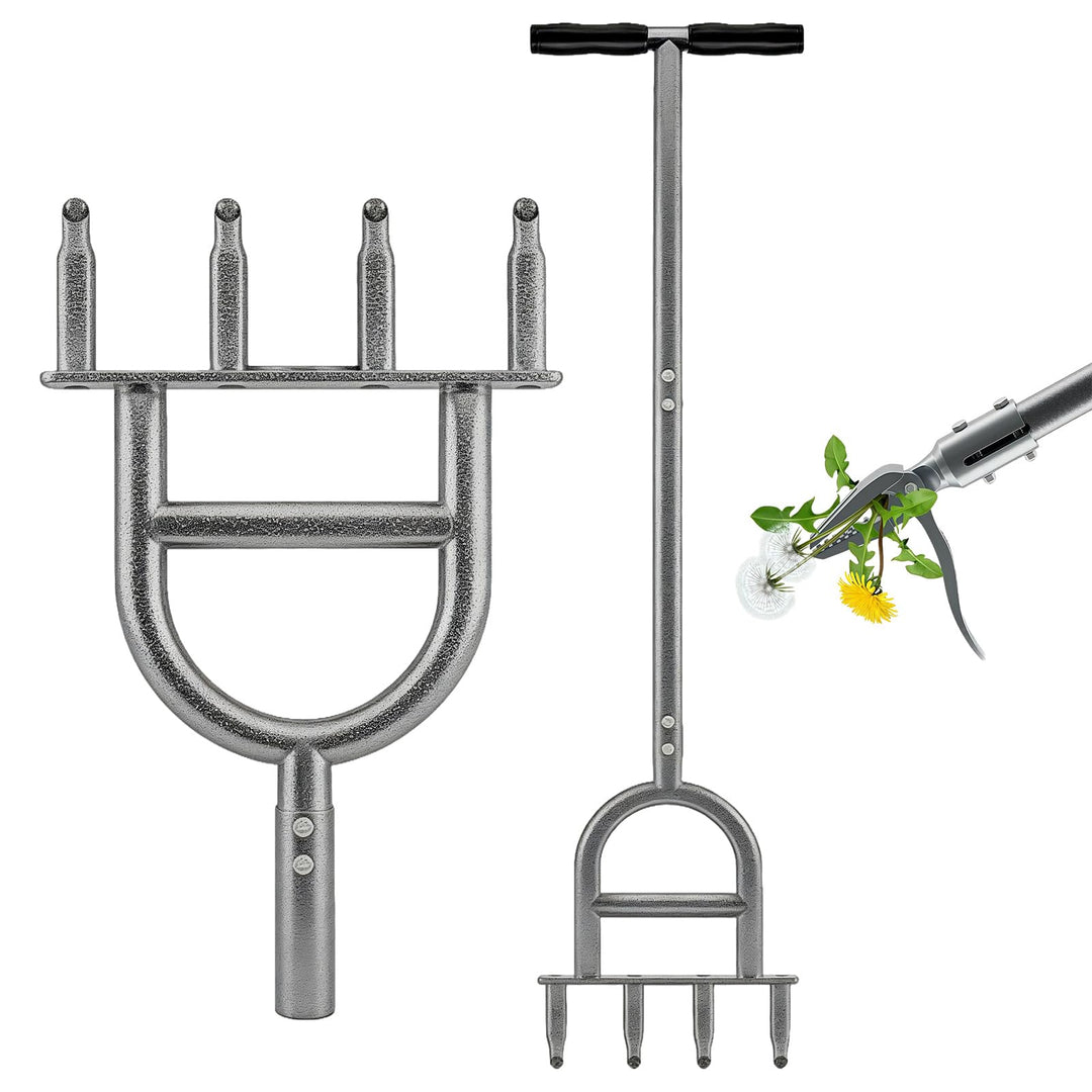 Rasenlüfter Manuell, Aerifizierer Rasenbelüfter für Rasen mit 4 Hohlspoo, Edelstahl T-Griff, Aerifiz