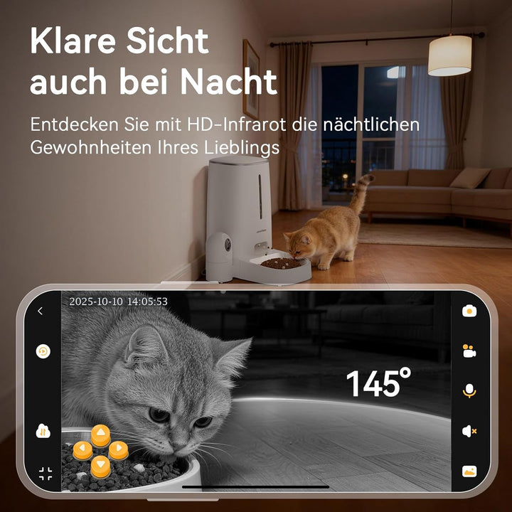 Futterautomat Katze mit Kamera 4L, Katzenfutter Automat mit 1080P HD-Video mit Nachtsicht & Zwei-Weg
