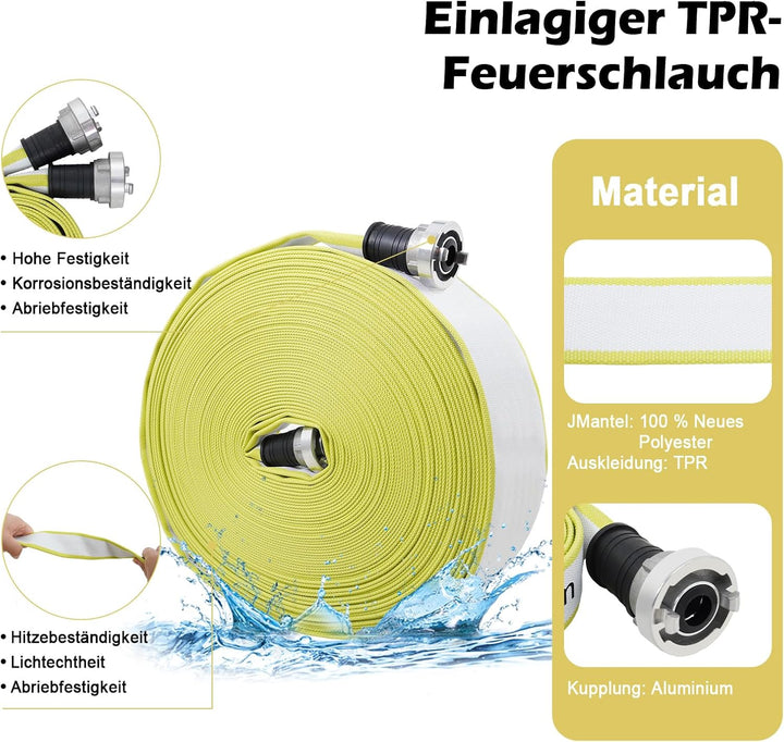 ZYfire Feuerwehrschlauch 75mm x 40m | 3 Zoll Schlauch mit B-Storz Kupplung | 10 Bar Betriebsdruck, -