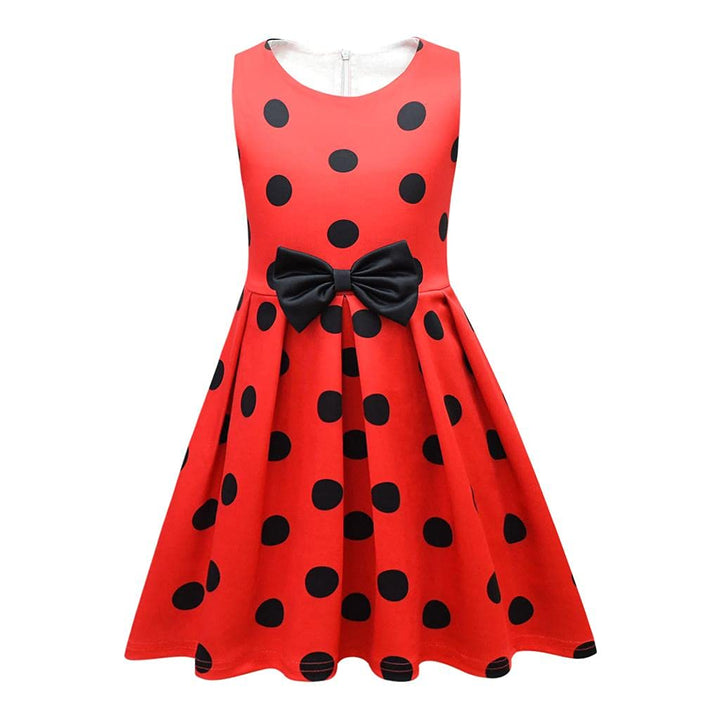 Lito Angels Gepunktetes Heldenmädchen Marienkäfer Kostüm Kleid für Kinder Mädchen, Rot Schwarz Polka