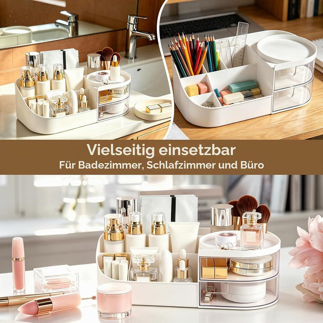 Schminktisch Organizer mit 2 Schubladen &amp; Pinselhalter, Make Up Organizer Kosmetik Aufbewahrung für