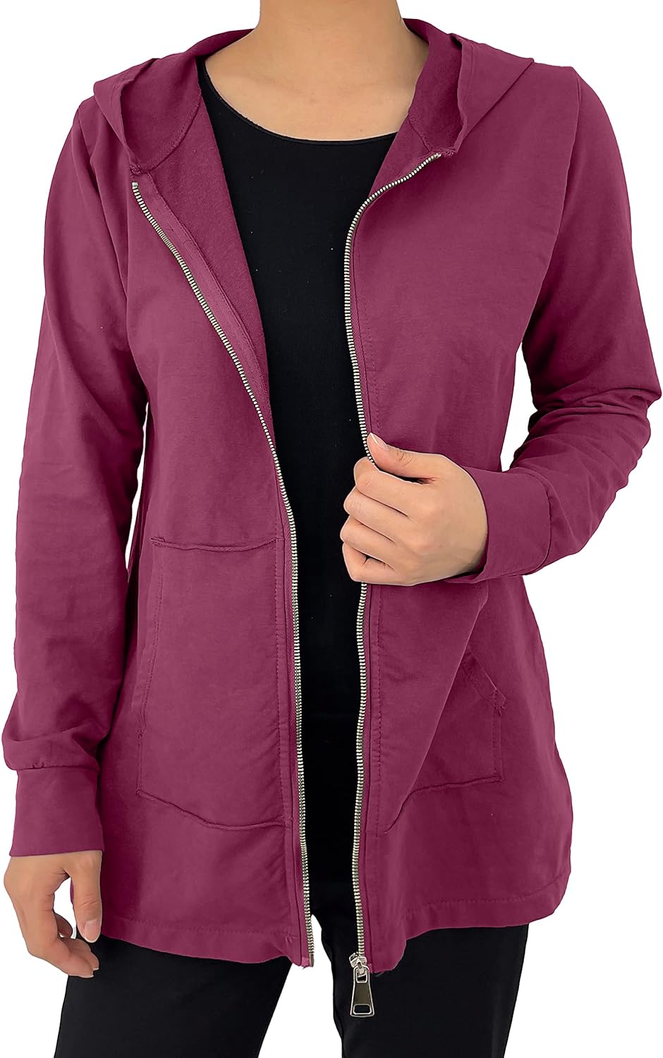JOPHY & CO. Langes Sweatshirt für Frauen mit Kapuze, Reissverschluss und Taschen (cod. 9047) S Borde