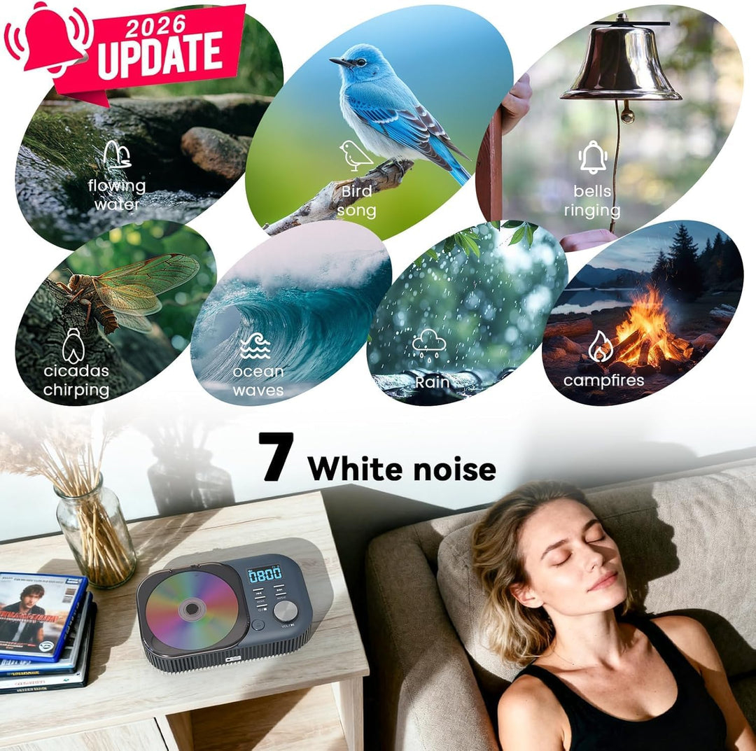 MONODEAL CD Player mit Radio und Bluetooth,White Noise,Stereo Lautsprecher | Wiederaufladbar CD Play
