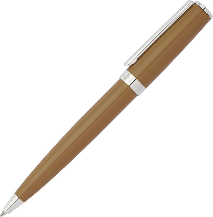 Hugo Boss Gear Icon Kugelschreiber aus Messing mit Chrome Beschichtung in der Farbe Camel, Masse: 13