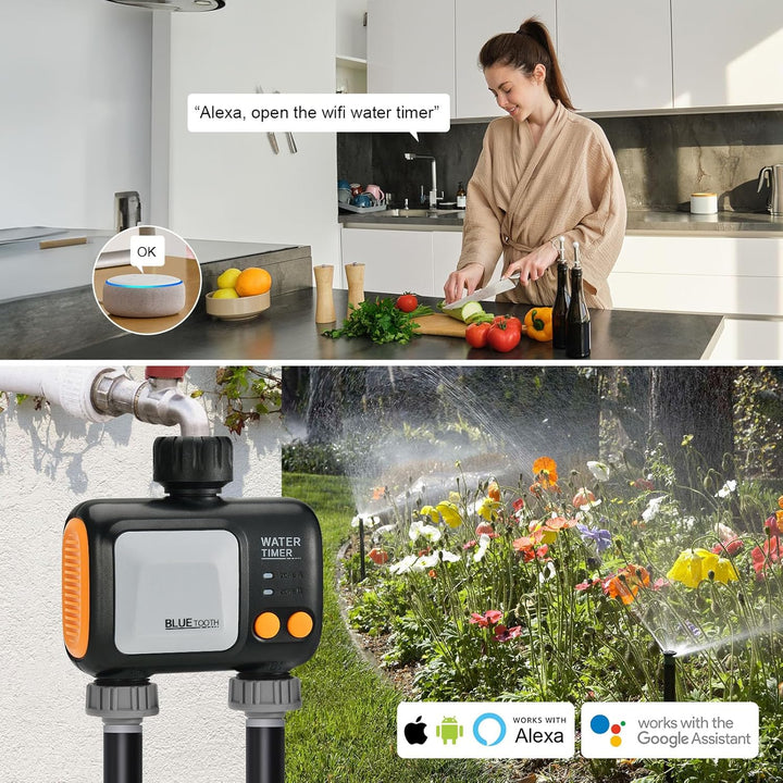 Bewässerungscomputer WLAN 2 Ausgänge 2,4 GHz, Smart Bewässerungsuhr für Garten Bewässerung kompatibe