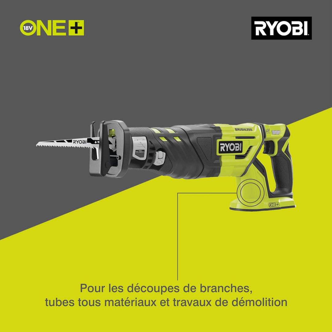 RYOBI 18 V ONE+ Brushless Akku-Säbelsäge R18RS7-0 (Säbelsäge 30 mm, Max. Schnitttiefe in Holz 210mm,