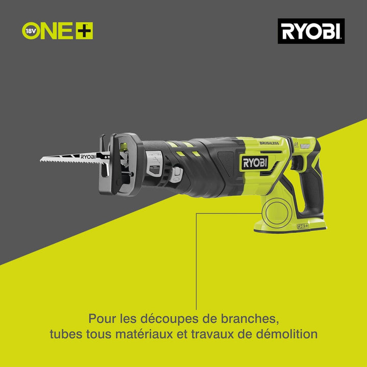 RYOBI 18 V ONE+ Brushless Akku-Säbelsäge R18RS7-0 (Säbelsäge 30 mm, Max. Schnitttiefe in Holz 210mm,