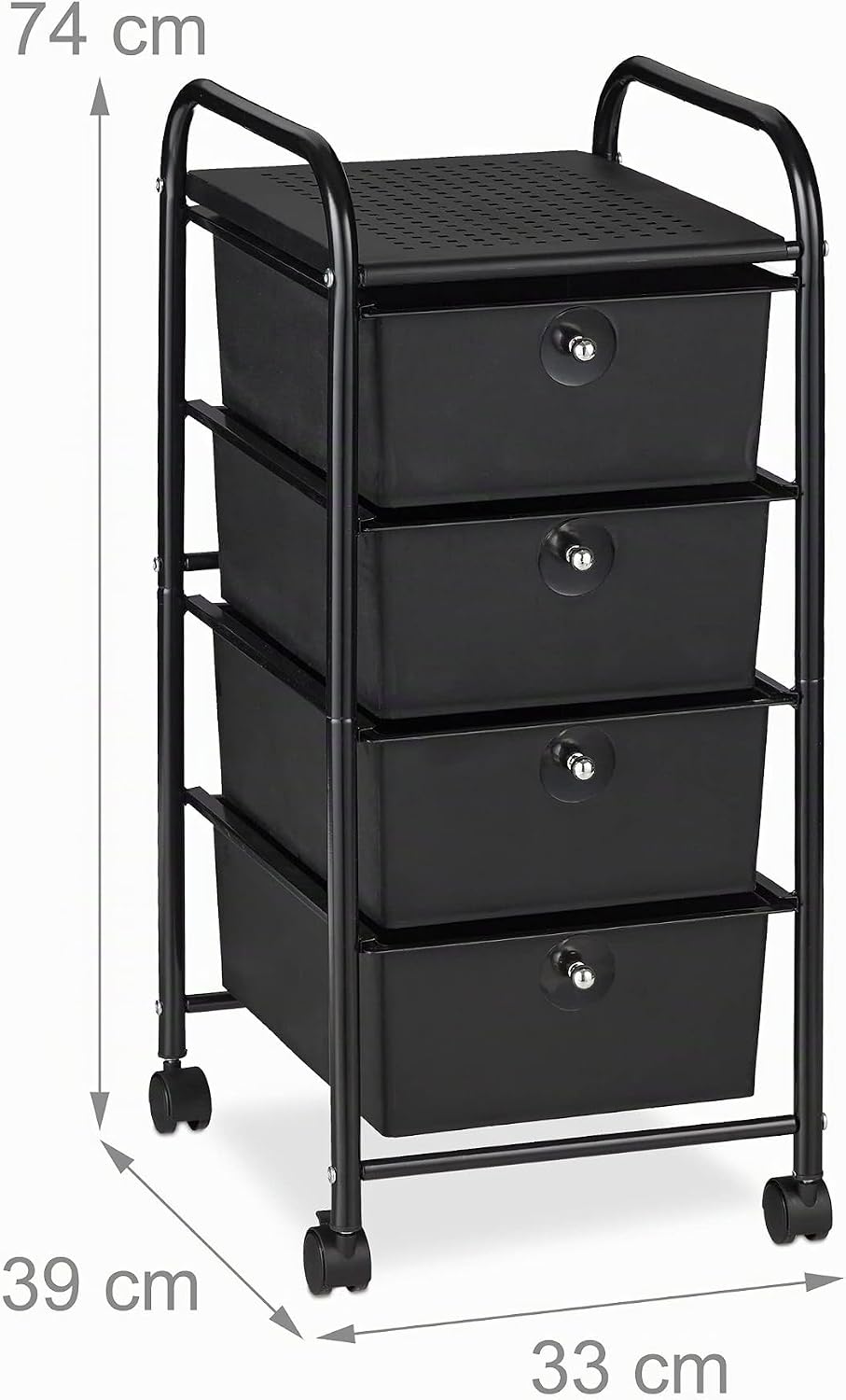 Relaxdays Badrollwagen, 4 Schubladen, Metall &amp; Kunststoff, Rollcontainer Bad, Kosmetik, HBT: 74 x 33