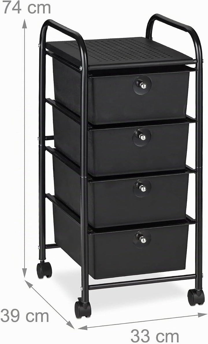 Relaxdays Badrollwagen, 4 Schubladen, Metall &amp; Kunststoff, Rollcontainer Bad, Kosmetik, HBT: 74 x 33