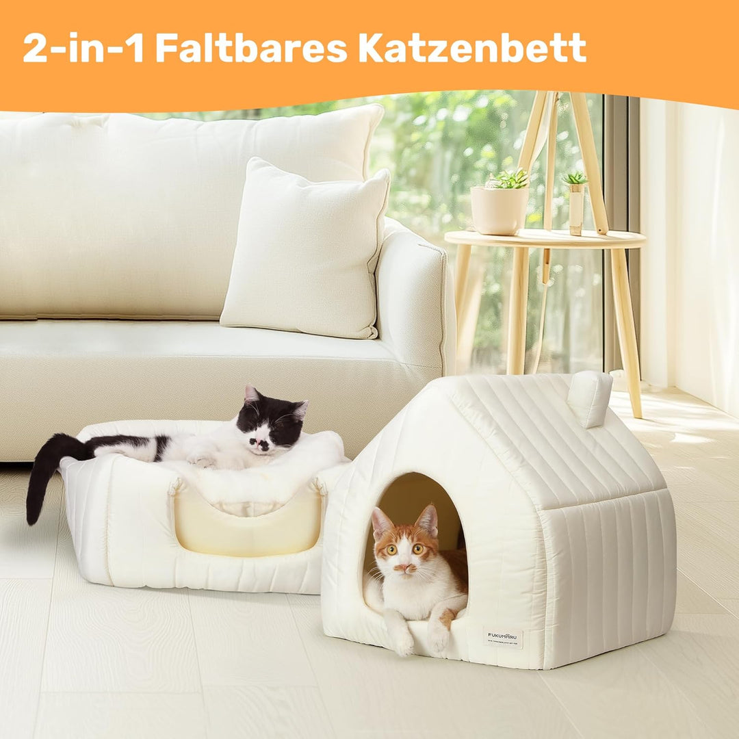 FUKUMARU Katzenbett grosse Katzen Katzenhöhle-43x43x45cm,Katzenhaus Indoor Mit abnehmbarem Katzenkis