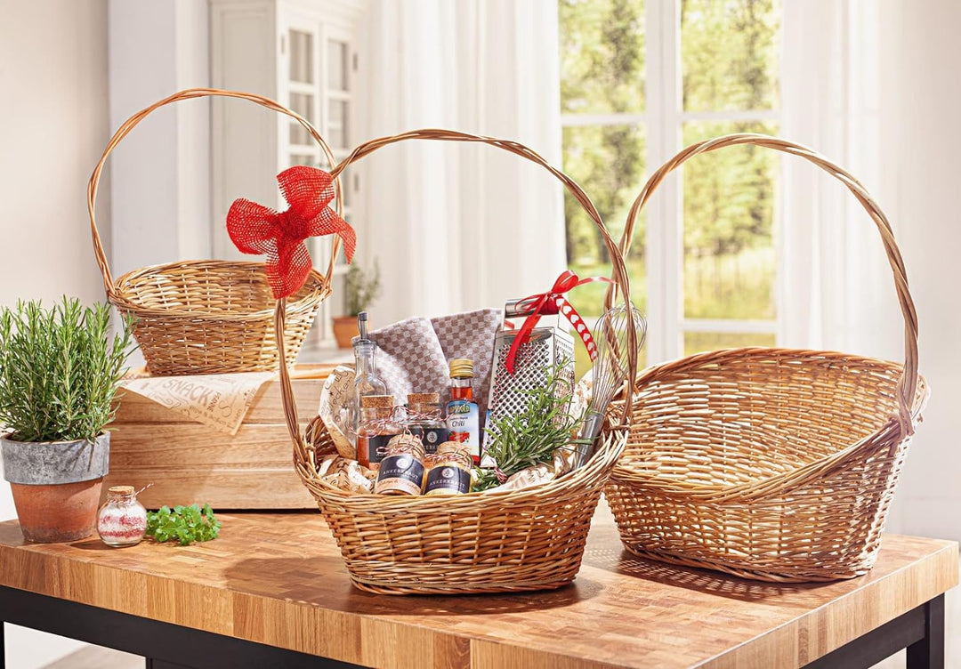 Präsentkorb "Natur" aus Weide in 3 Grössen, Geschenkkorb leer, Henkelkorb, Weidenkorb, Buffetkorb au