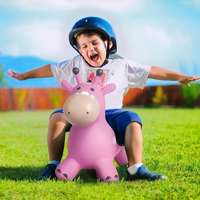 U&C Planet Hüpftier für Kinder Aufblasbare Giraffe Rosa Giraffe Hüpfer mit Handpumpe,Sprungpferd Hüp