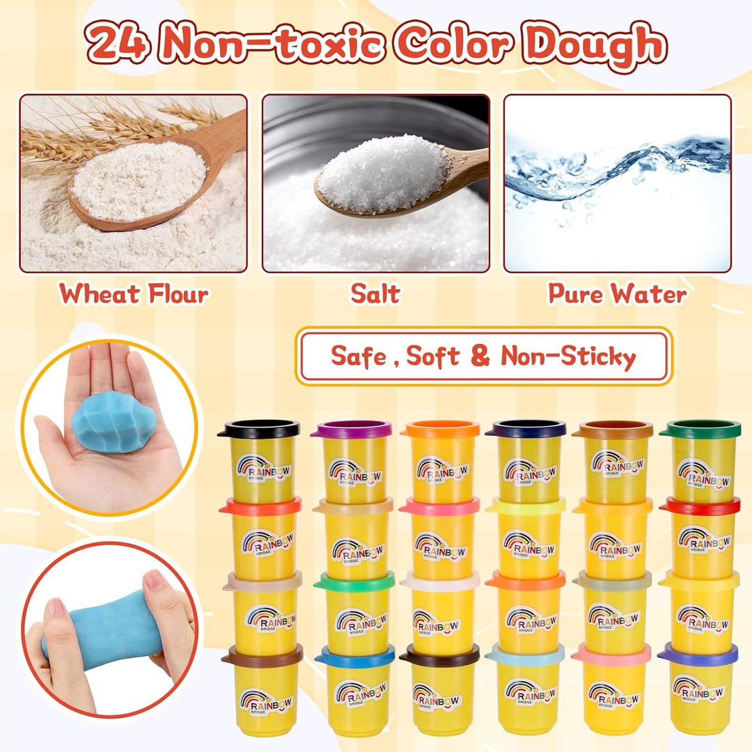 24er Pack Knete Set für Kinder, Kinderknete, Knetmasse für Fantasievolles und Kreatives Spielen, Kne