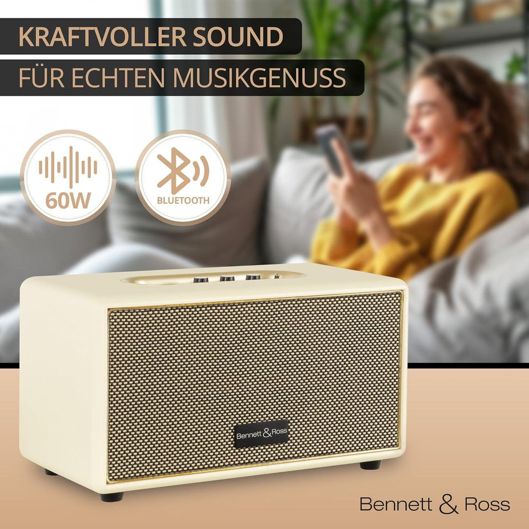 Bennett & Ross BB-860CW Blackmore - Retro Bluetooth Lautsprecher in Lederoptik - Vintage Speaker mit
