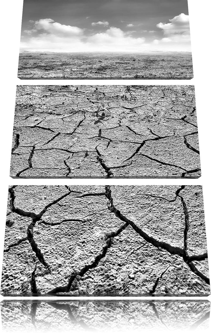Pixxprint Rissiger Wüstenboden als Leinwandbild/Grösse: 3 Teilig (120x80) cm/Wandbild/Kunstdruck/fer