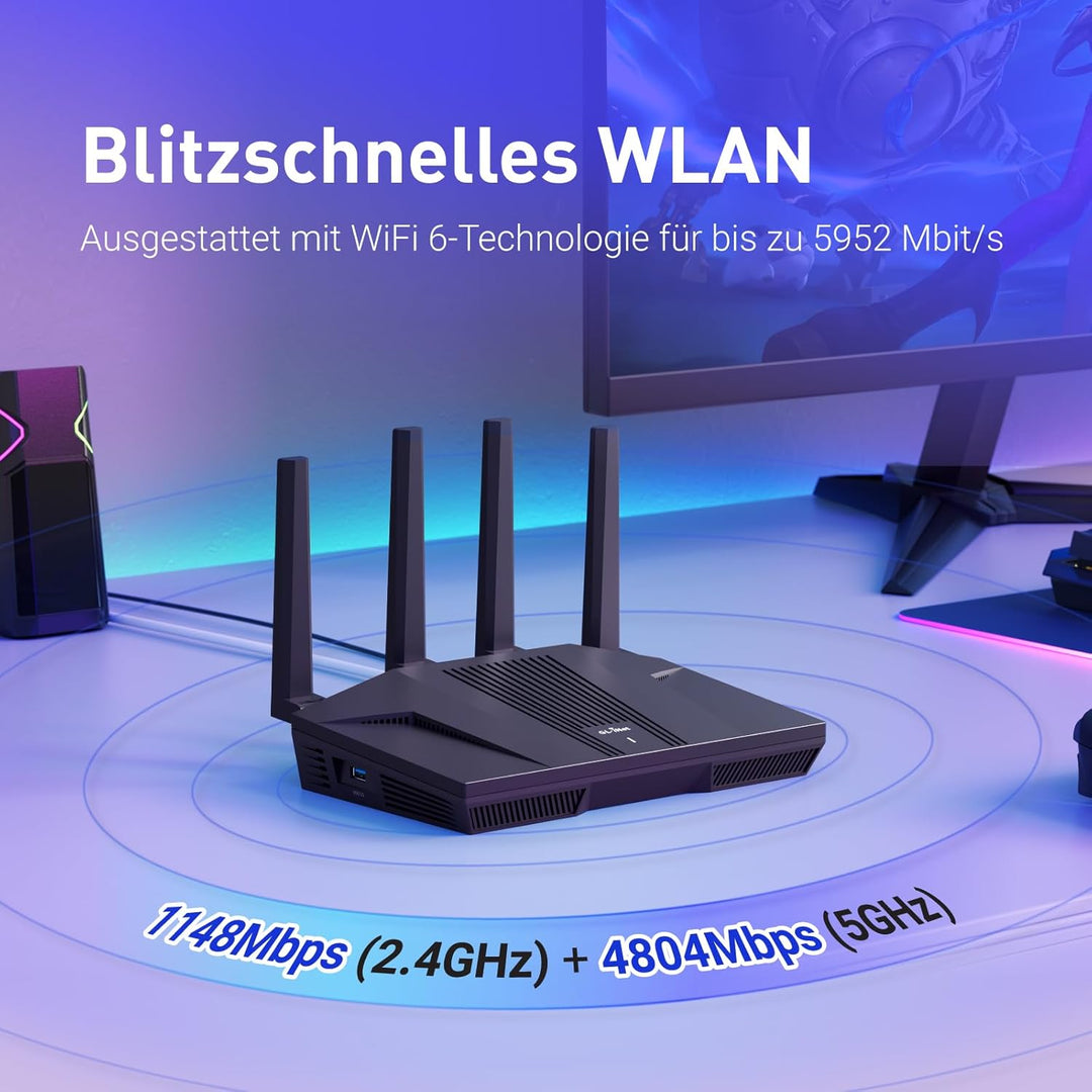 GL.iNet GL-MT6000(Flint 2) WiFi 6 Router | Gaming-WLAN-Router | 2 x 2,5G Multi-Gig-Port + 4 x 1G Eth