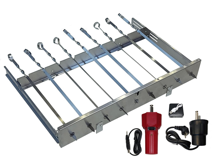 Neu walexo Spiessdreher (universell), incl. 9 Edelstahlspiesse mit verschiedenen Motoren (mit E-Moto