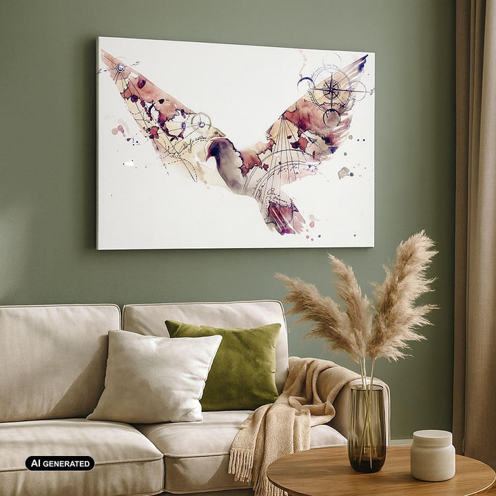Bilder auf Leinwand 100x70cm Leinwandbild mit Rahmen Vogel Abstraktion Gross Wanddeko Bild Schlafzim