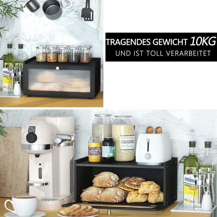Bambus Brotkasten schwarz Holz Brotkästen - Brotbox zur Brotaufbewahrung Stylischer Bread Box 40 x 2
