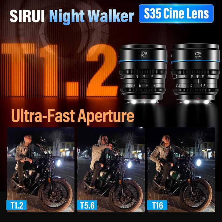 SIRUI Night Walker Cine-Objektiv T1,2 mit Manuellem Fokus Set, 16mm, 75mm, mit grosser Blende und S3