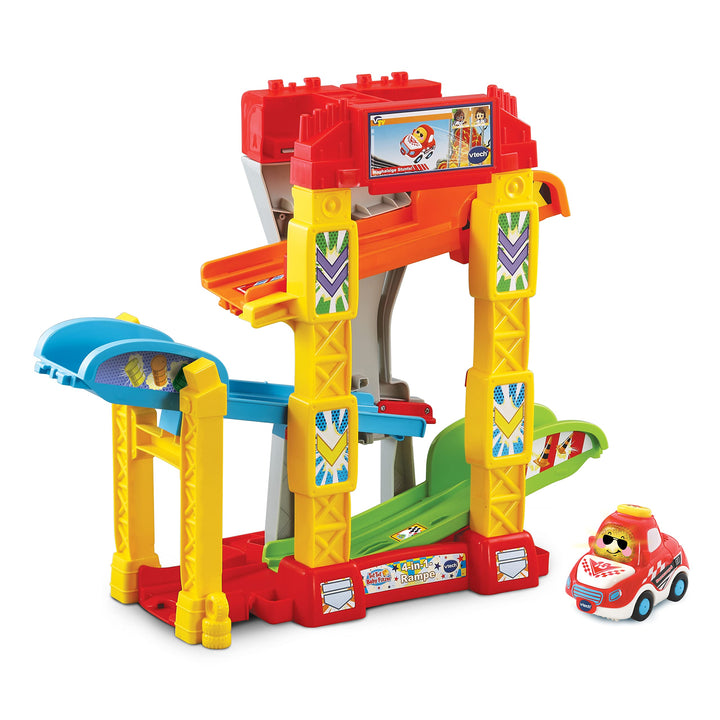 Vtech TUT TUT Baby Flitzer - 4-in-1-Rampe – Autorampe Spielset mit 4 Aufbaumöglichkeiten und Rennaut