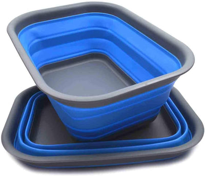 SAMMART Set of 2 Collapsible Tub (Grau/Blau, 2) Grau/Blau 2, Grau/Blau 2