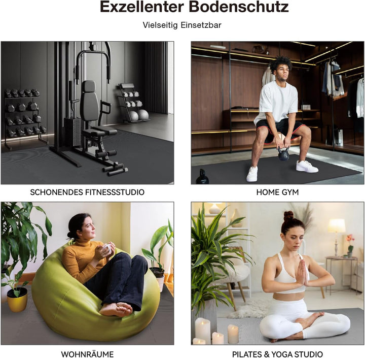 AIRHOP Bodenschutzmatte Fitness Matte Extra Dicke Bodenmatten, rutschfeste Schutzmatten Fitnessraum,