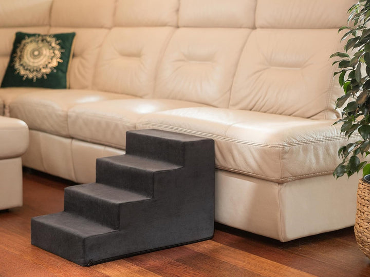 PillowPrim Tiertreppen Einganghilfe Kleinere Hunde Stufen Rampe Katzentreppe 4 Stufen Gross Schwarz