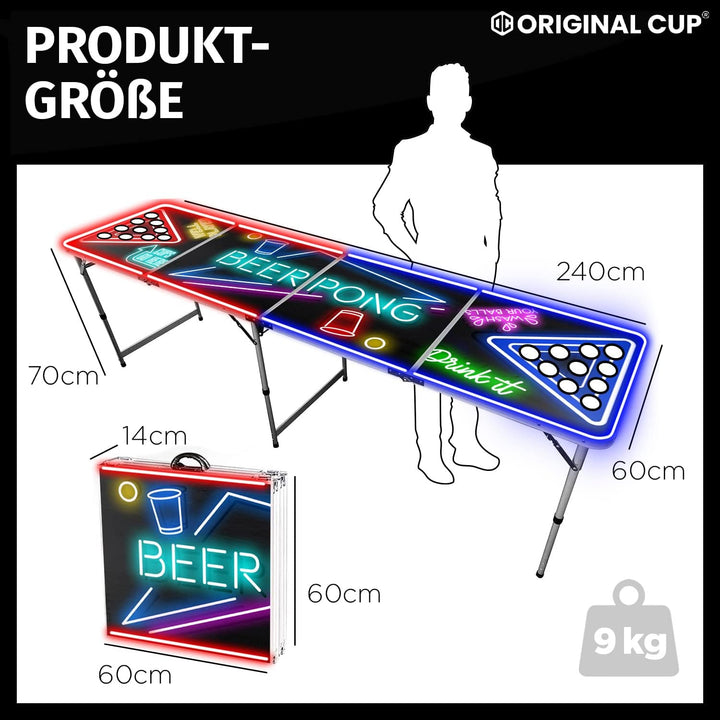 Beer Pong Offizieller Spotlightholes Tisch mit Löchern | Neonlicht | Premium Qualität | Offizielle W