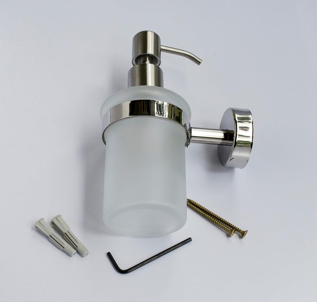 Kapitan Seifenspender mit Edelstahlpumpe und Halter Lotionspenser mattiertem Glas, Wandmontage, Poli