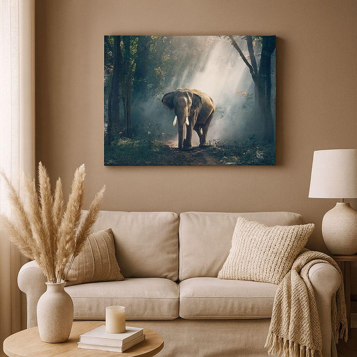 Bilder auf Leinwand 100x70cm Leinwandbild mit Rahmen elefant natur Gross Wanddeko Bild Schlafzimmer