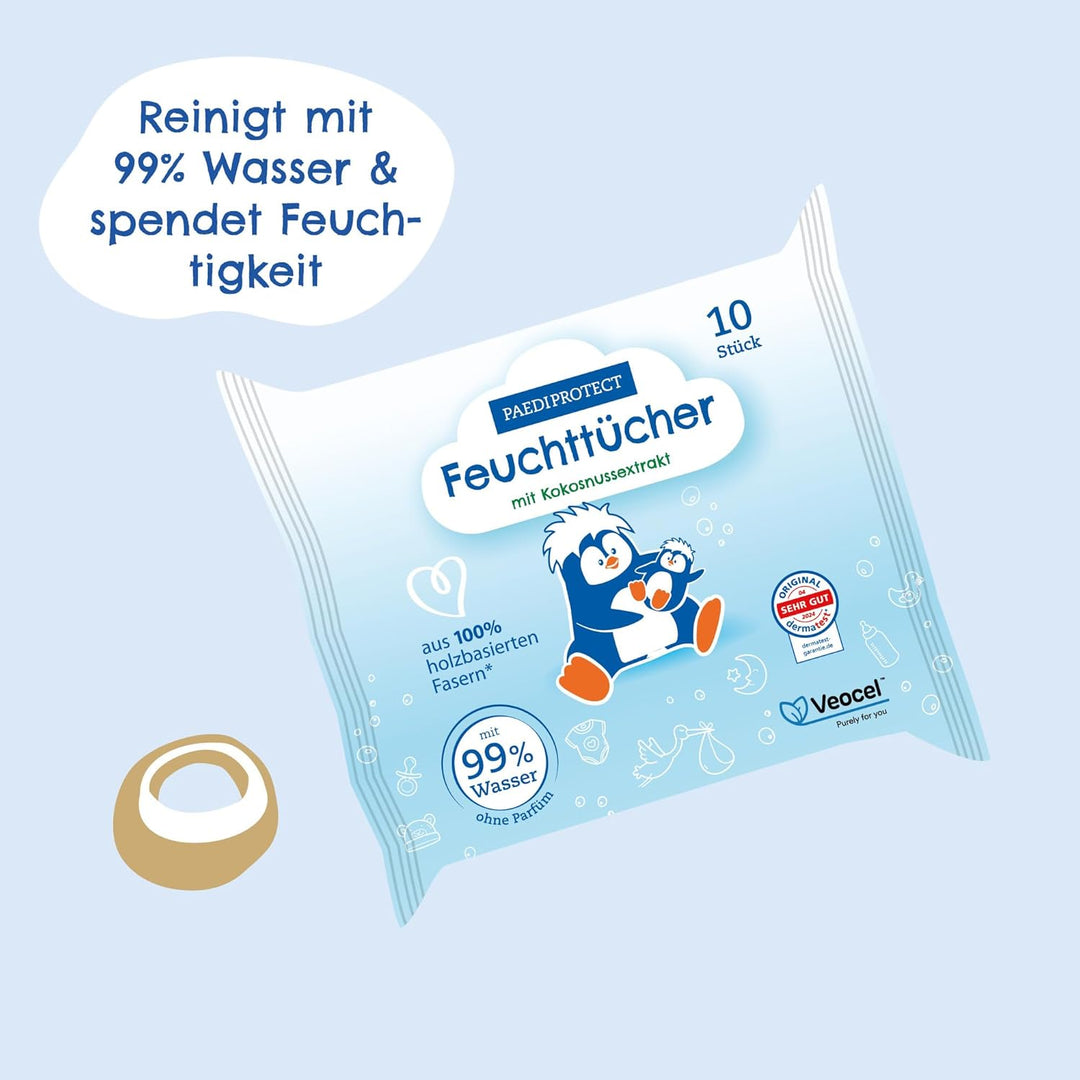 PAEDIPROTECT Feuchttücher 3 x 48 Stück, sensitive Baby Water Wipes mit 99% Wasser ohne Duftstoffe, f