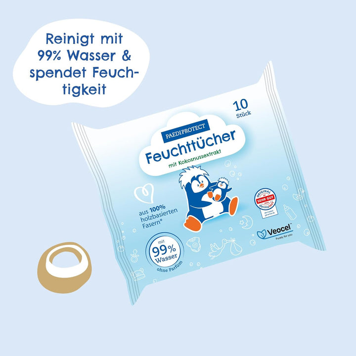 PAEDIPROTECT Feuchttücher 3 x 48 Stück, sensitive Baby Water Wipes mit 99% Wasser ohne Duftstoffe, f