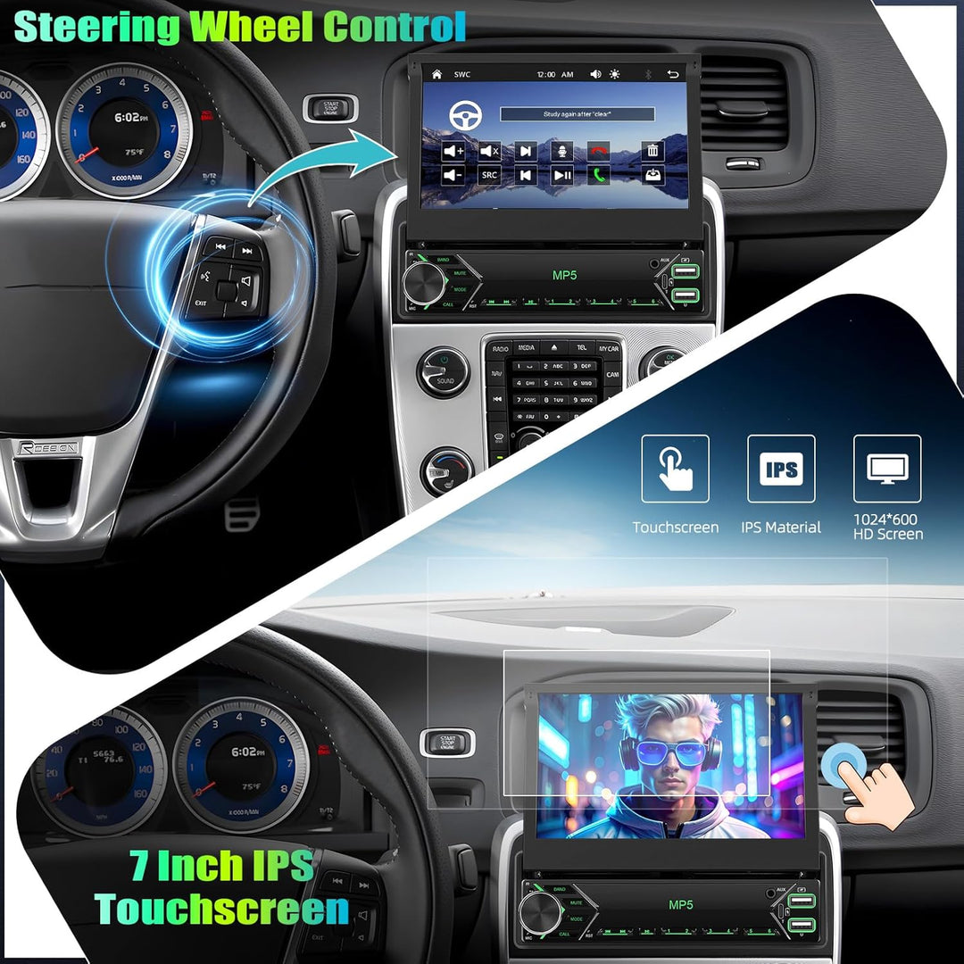 CAMECHO Autoradio 1 Din Wireless Carplay 7 Zoll IPS Touchscreen mit Rückfahrkamera, Bluetooth Radio