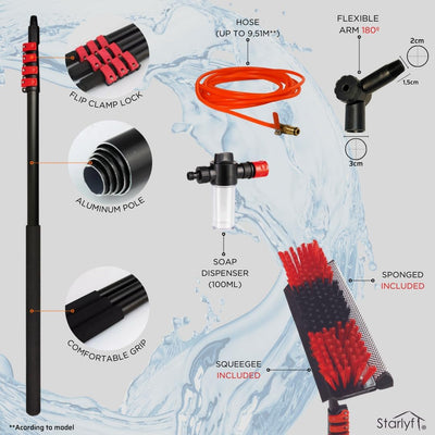 STARLYF - Teleskop-Reinigungsbürste, wasserbetrieben, Seifenspender, Reinigung von Sonnenkollektoren