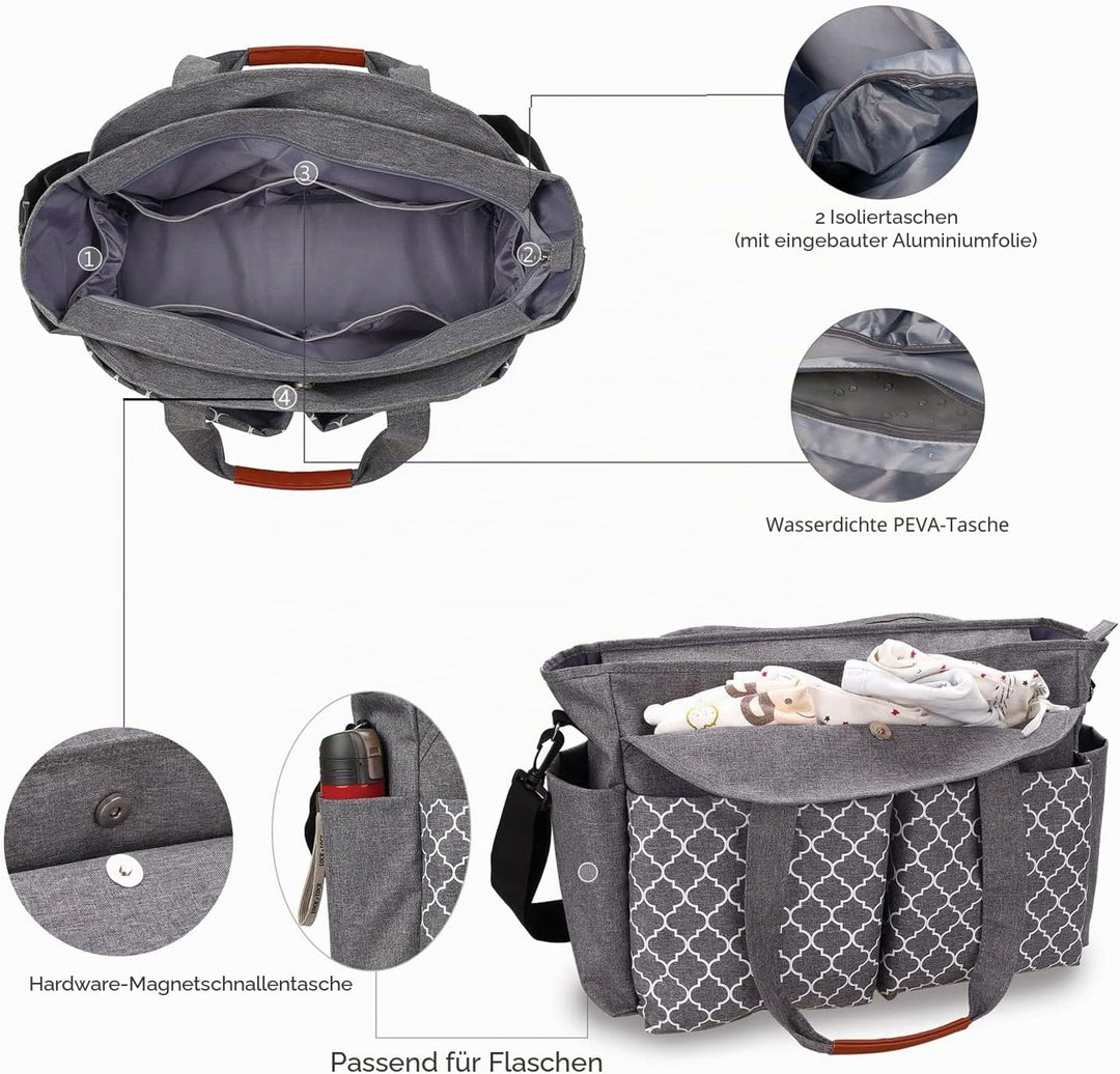 Wickeltasche Tote Baby Wickeltasche Grosse Babytaschen für Mama mit Wickelstation Multifunktions Rei