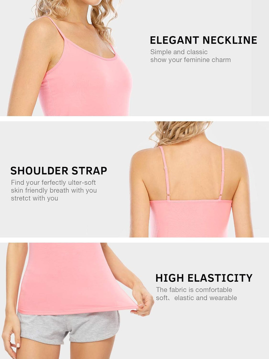 Ymmchy Damen Unterhemden Leibchen Tank Tops Spaghettiträger Verstellbare 4-Pack S 4-pack Schwarz/Wei