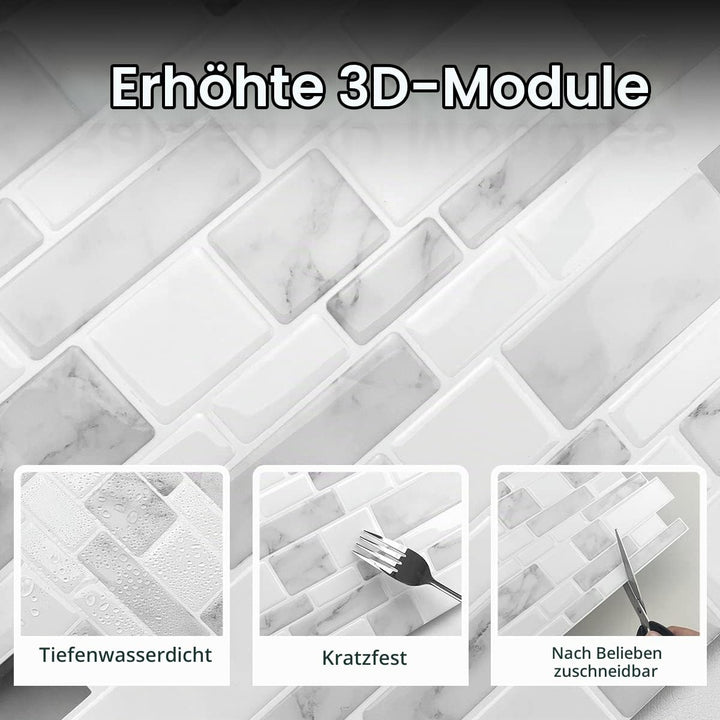WoStick 10-Stück Upgrade Dickere 2,5mm Klebefliesen 3d Selbstklebend Fliesen Küche Küchenrückwand pl