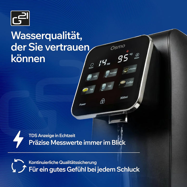G21 Osmo Osmoseanlage Trinkwasser 3L, 1:1 Rein- zu Abwasserverhältnis, Umkehrosmoseanlage mit Heissw