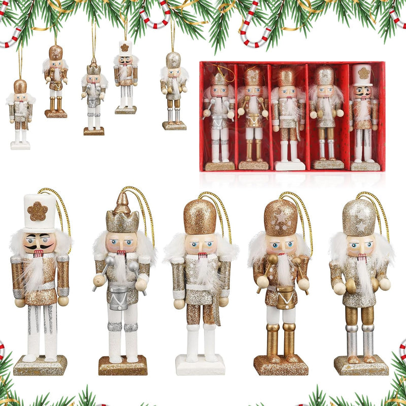 Soekodu Nussknacker Hängende Ornamentfiguren Weihnachtsdekor Mini Holzsoldat Marionette Nussknacker